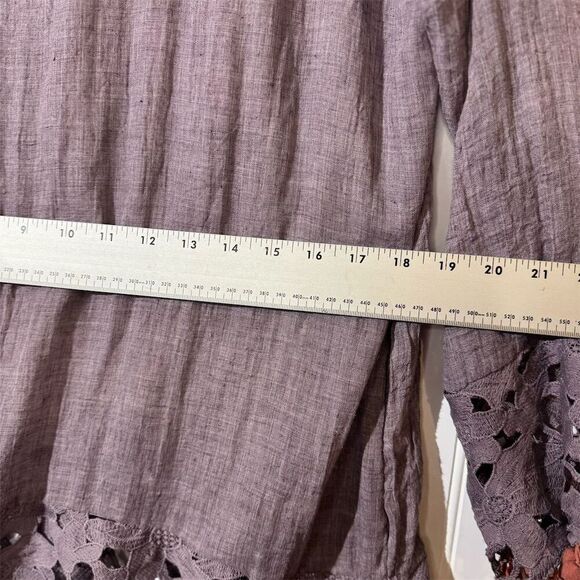 Retro Threads Boho Tunic Top Women’s L Purple Crochet Bell Sleeve Blouse - Picture 5 of 9